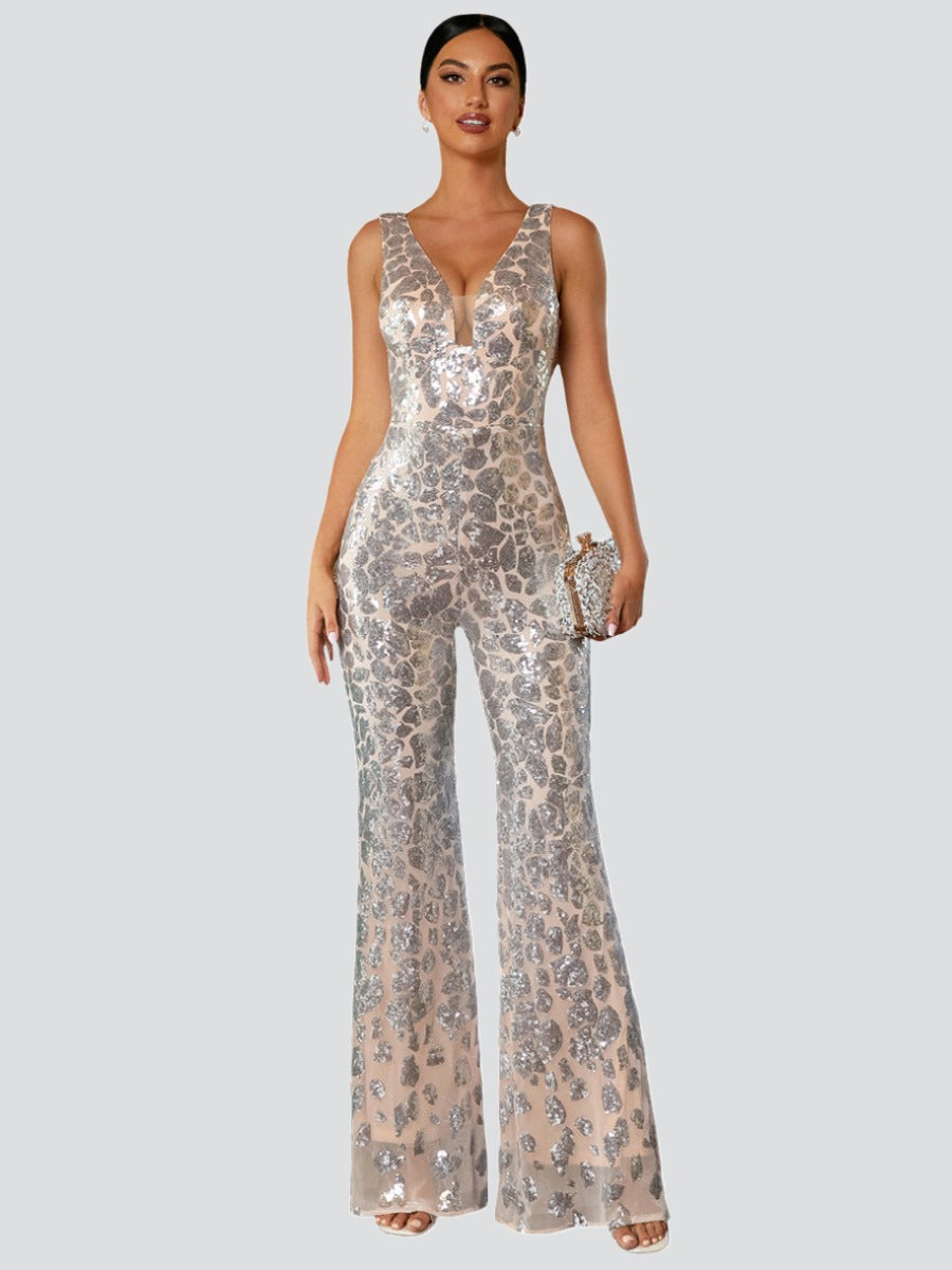 Sleeveless Cutout Sequin Jumpsuits RH30063