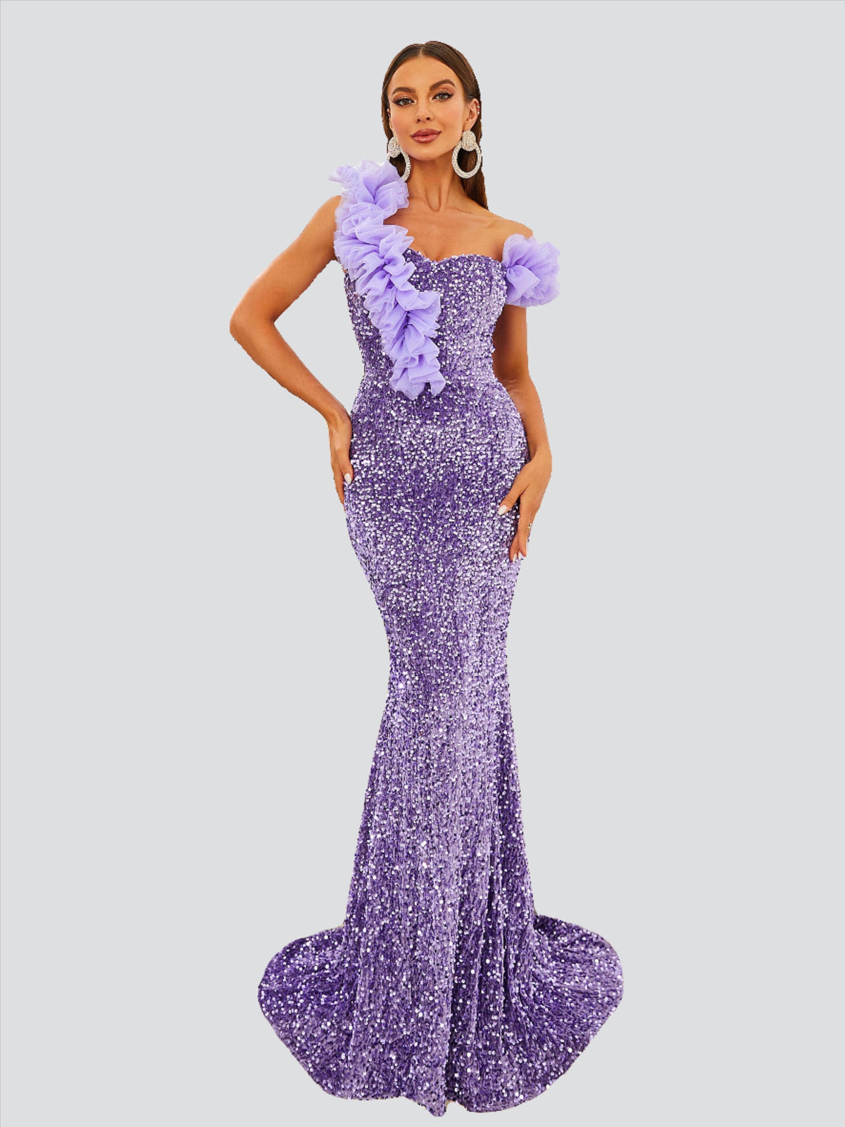 Sequin Ruffled Mermaid Evening Dress RJ10811