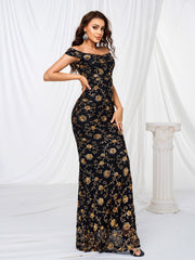 Off Shoulder Mermaid Sequin Maxi Dress RM21490