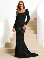 Square Neck Glitter Mermaid Evening Dress XJ429