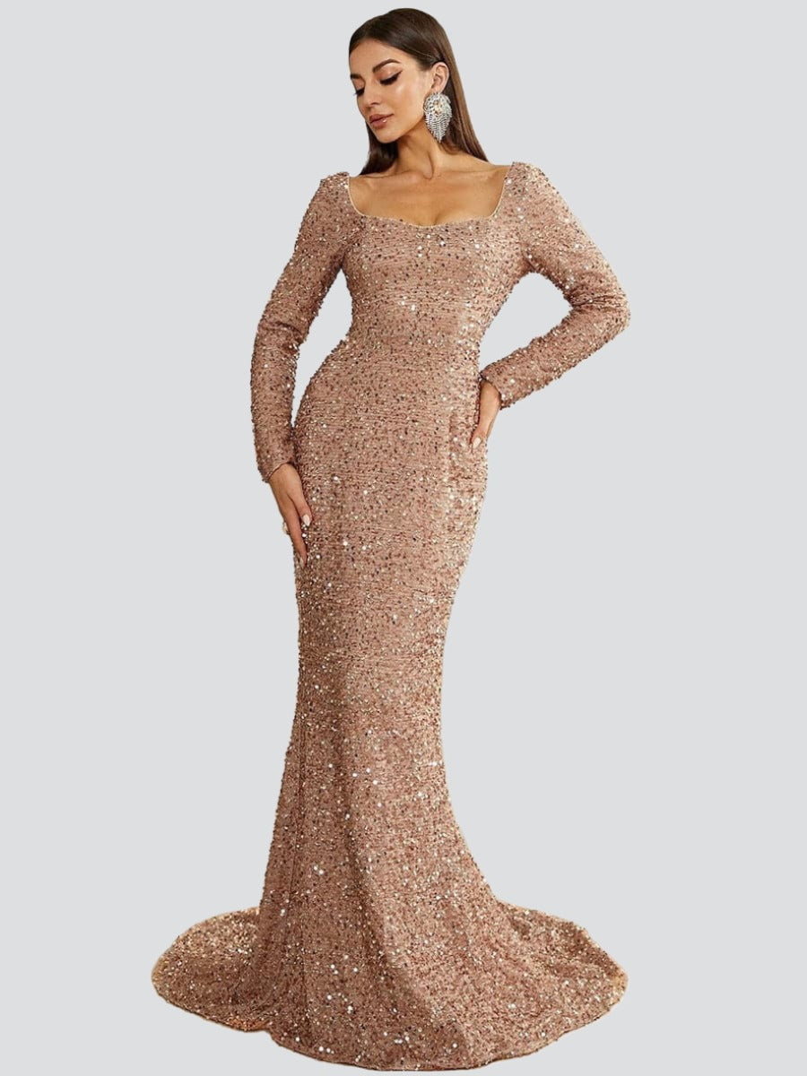 Square Neck Glitter Mermaid Evening Dress XJ429