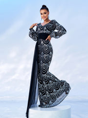 Formal Draping Sequin Long Sleeve Dress XJ1524