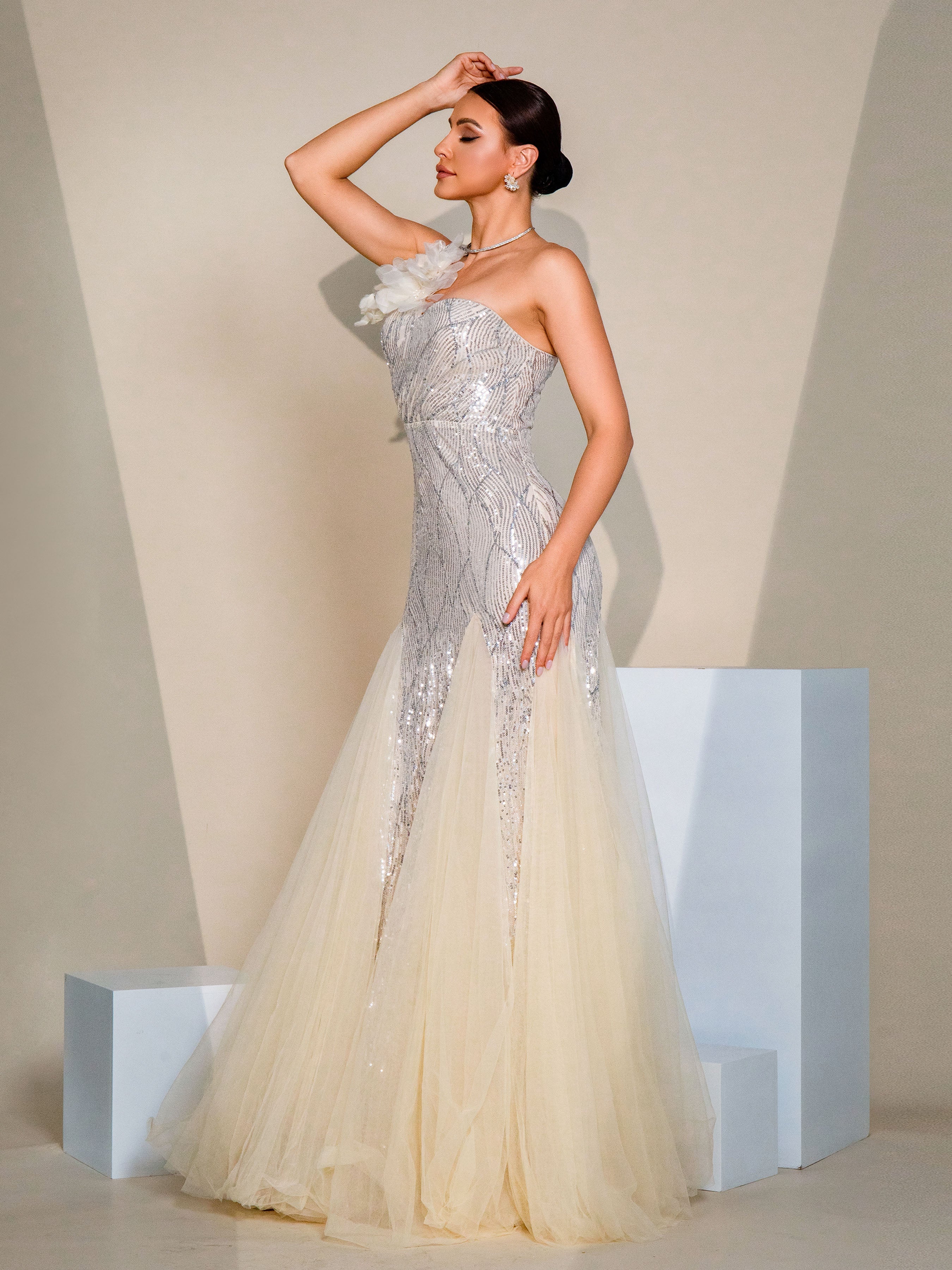 One Shoulder Applique Wedding Guest Dress RH31195