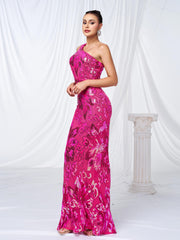 One Shoulder Mermaid Sequin Maxi Dress RJ10978