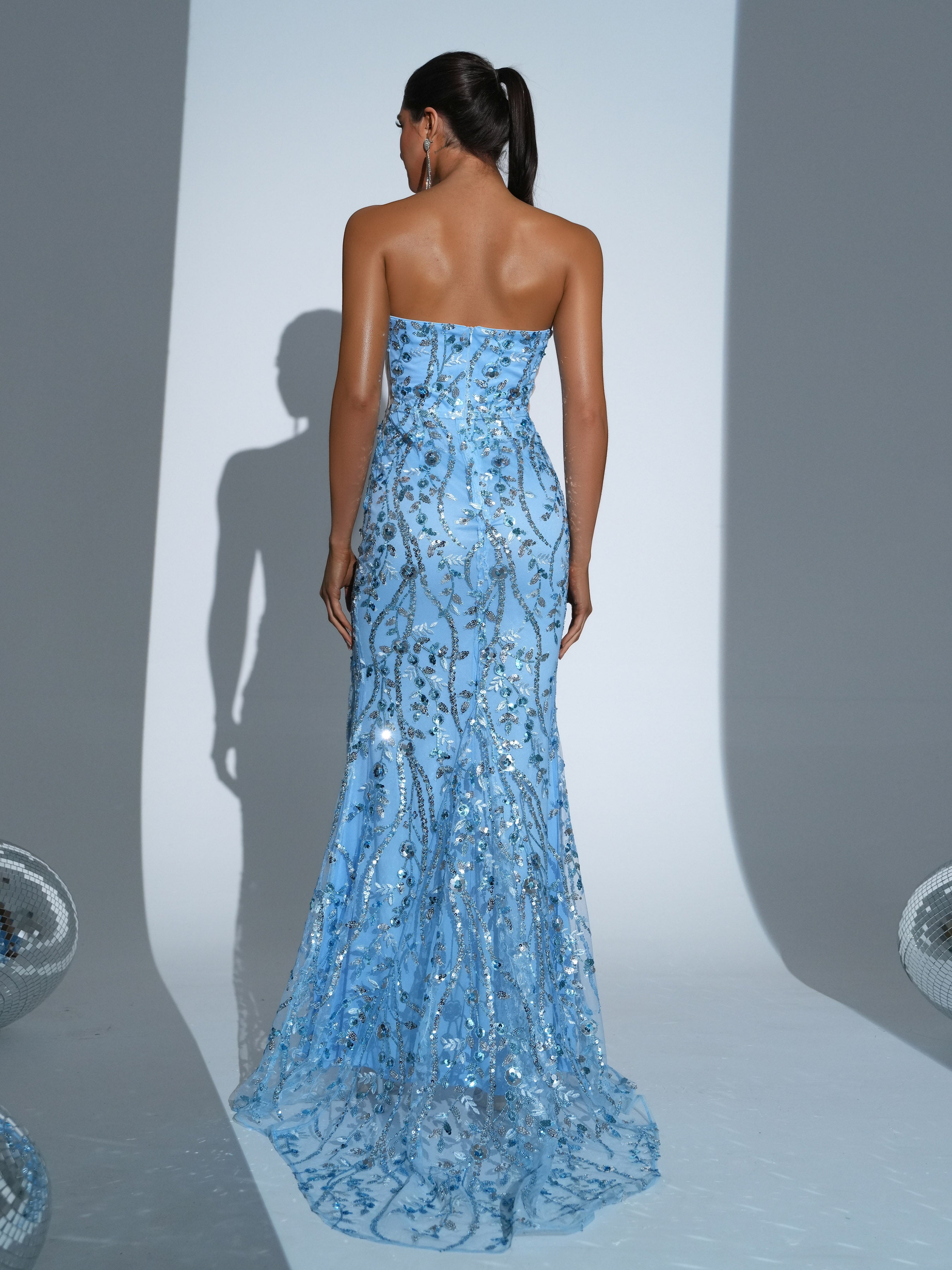 Strapless Sequin High Split Prom Dress RJ11438