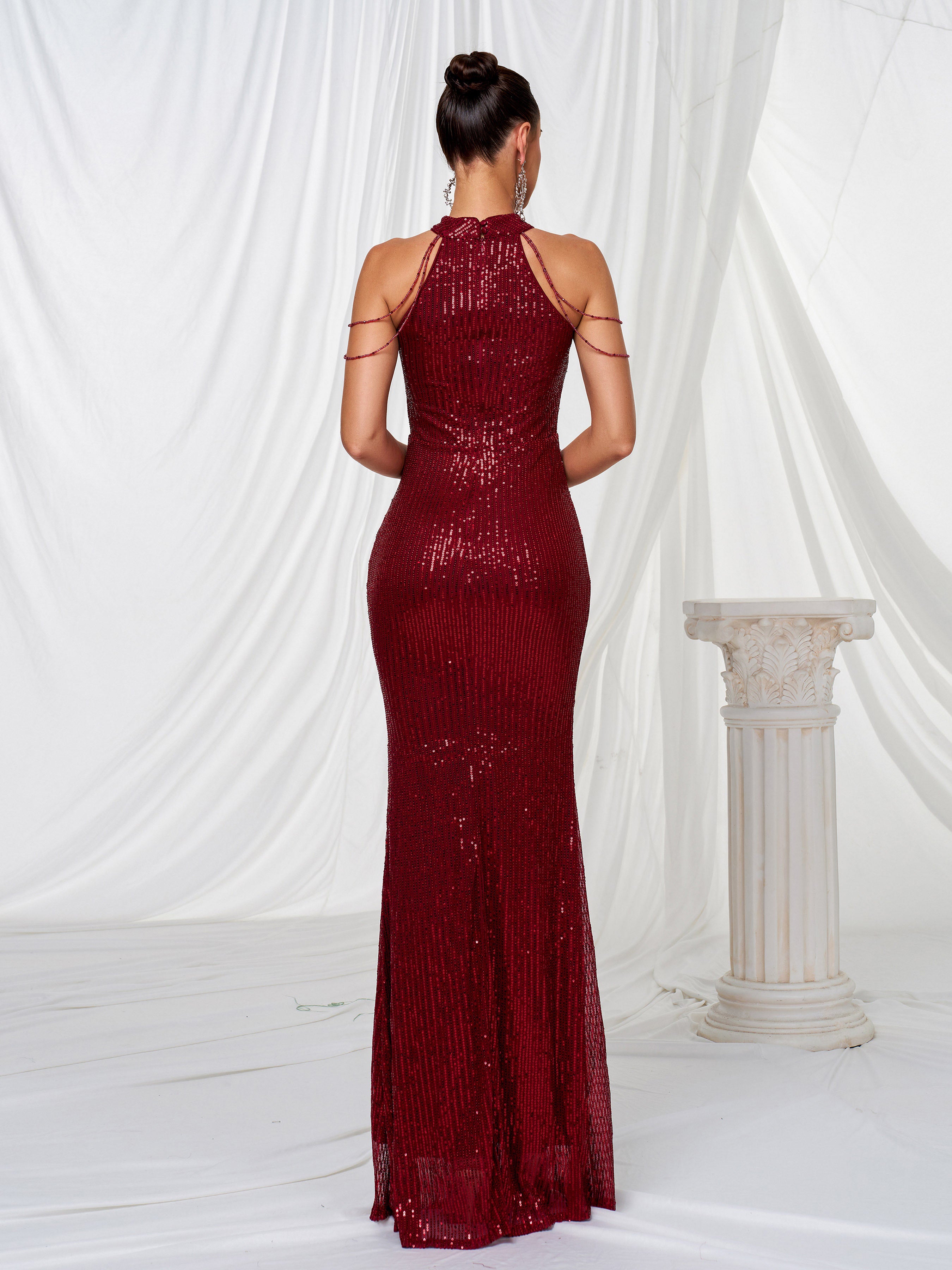 Formal Halter Neck Sequin Prom Dress RJP1081