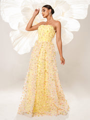 Strapless Appiqued Tulle Evening Dress GM00528