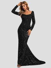 Square Neck Glitter Mermaid Evening Dress XJ429