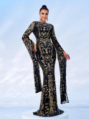 Long Sleeve Mermaid Sequin Maxi Dress MES00404