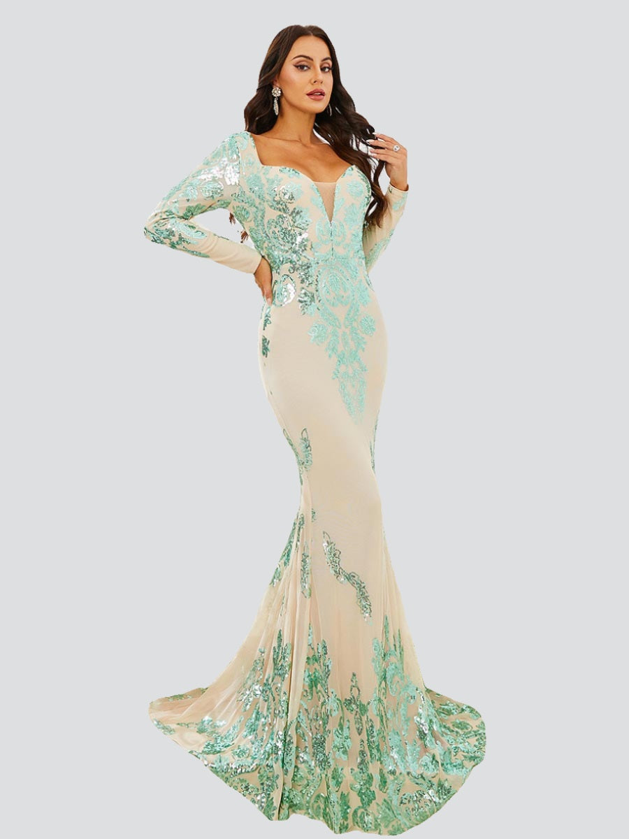 Formal Mermaid Green Evening Dress M02326