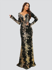 Open Back Long Sleeve Mermaid Black Dress RM20850