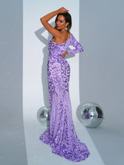 MISSORD One Shoulder Backless Sequin Formal Dress