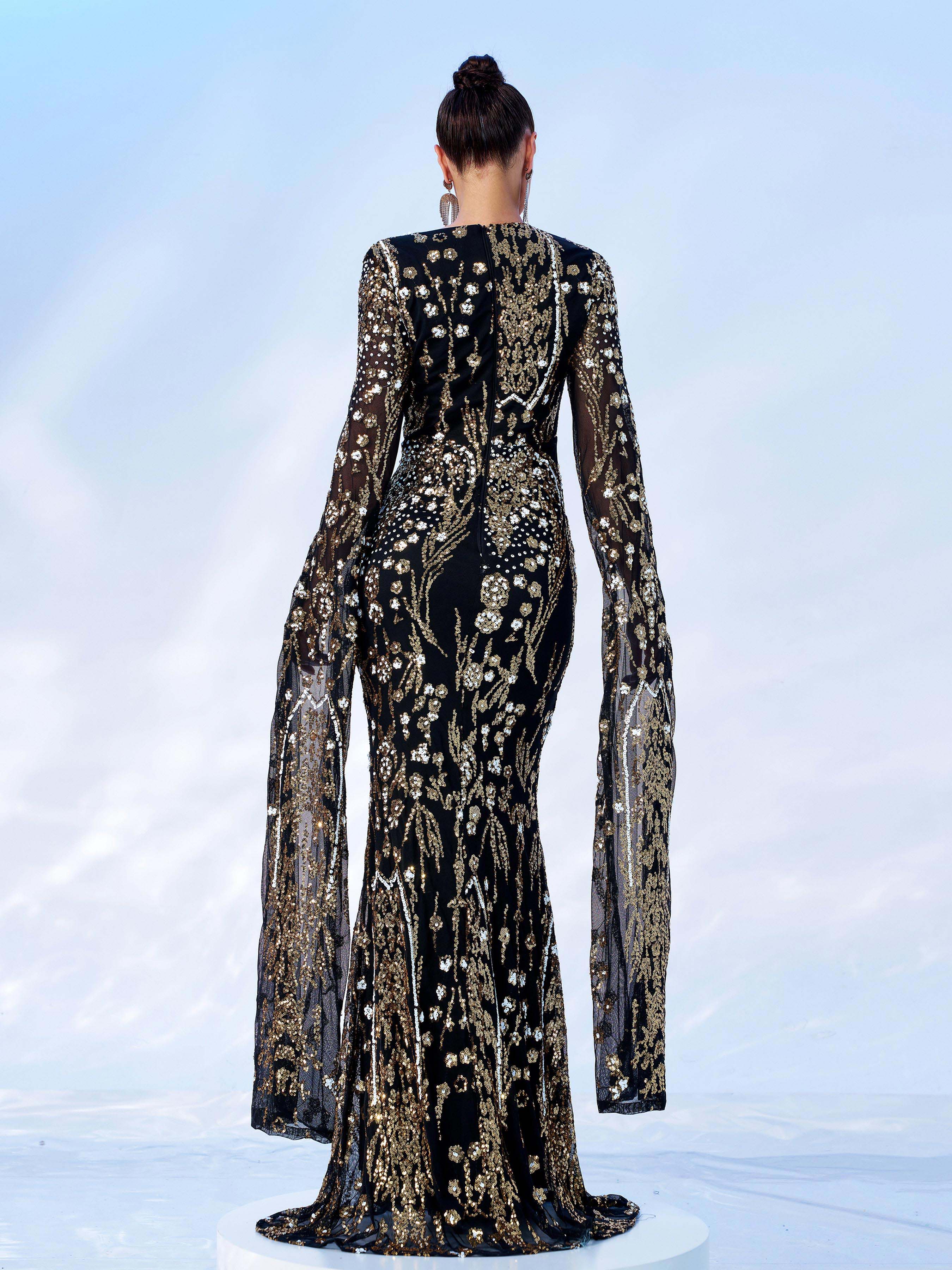 Long Sleeve Mermaid Sequin Maxi Dress MES00404