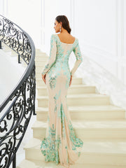 Formal Mermaid Backless Green Evening Dress M02326