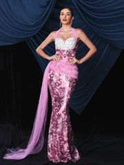 Halter Floral Sequin Evening Dress RM21420