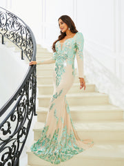 Formal Mermaid Backless Green Evening Dress M02326