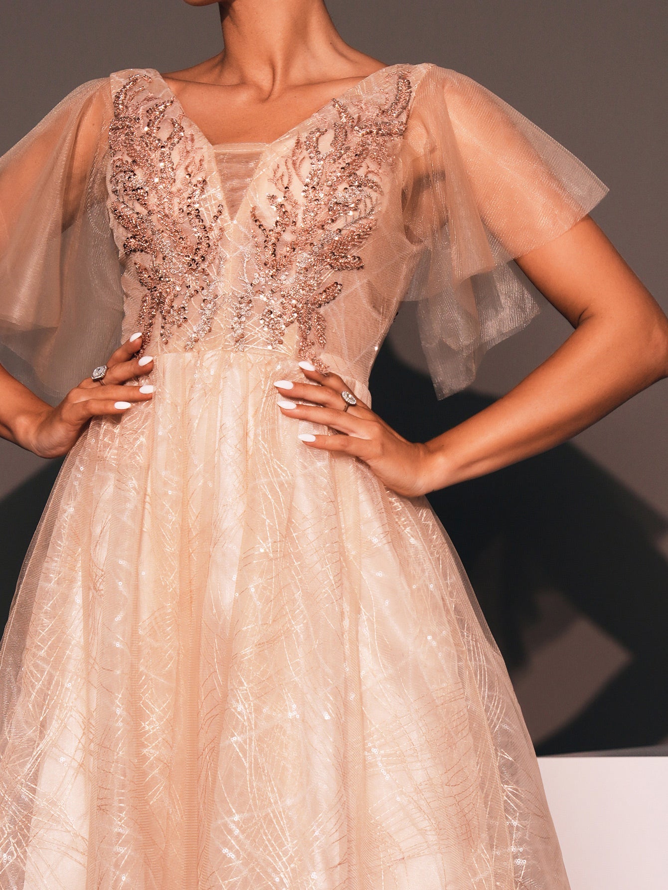 Champagne Beading Tulle Graduation Dress GM90055