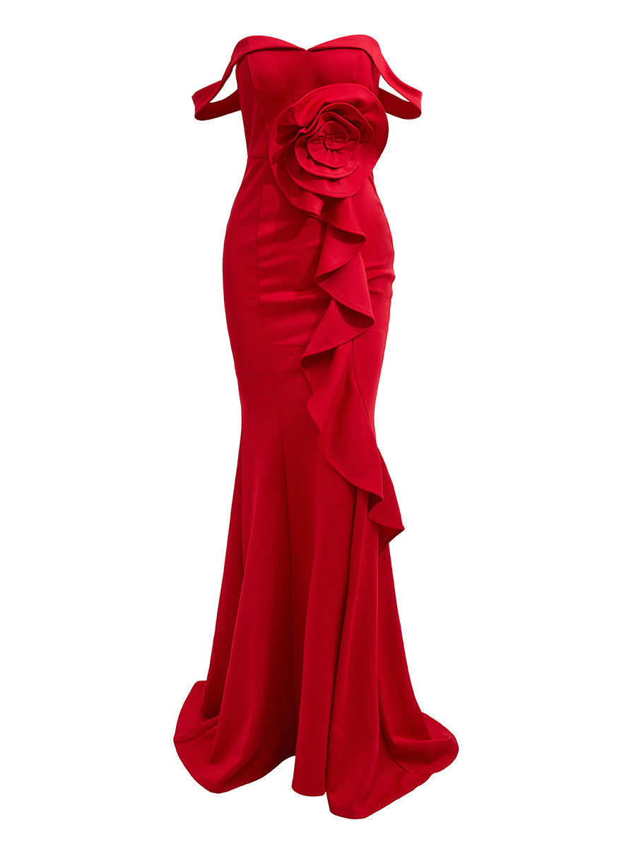 Off Shoulder Ruffled Evening Dress M02117