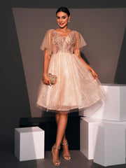 Champagne Beading Tulle Graduation Dress GM90055