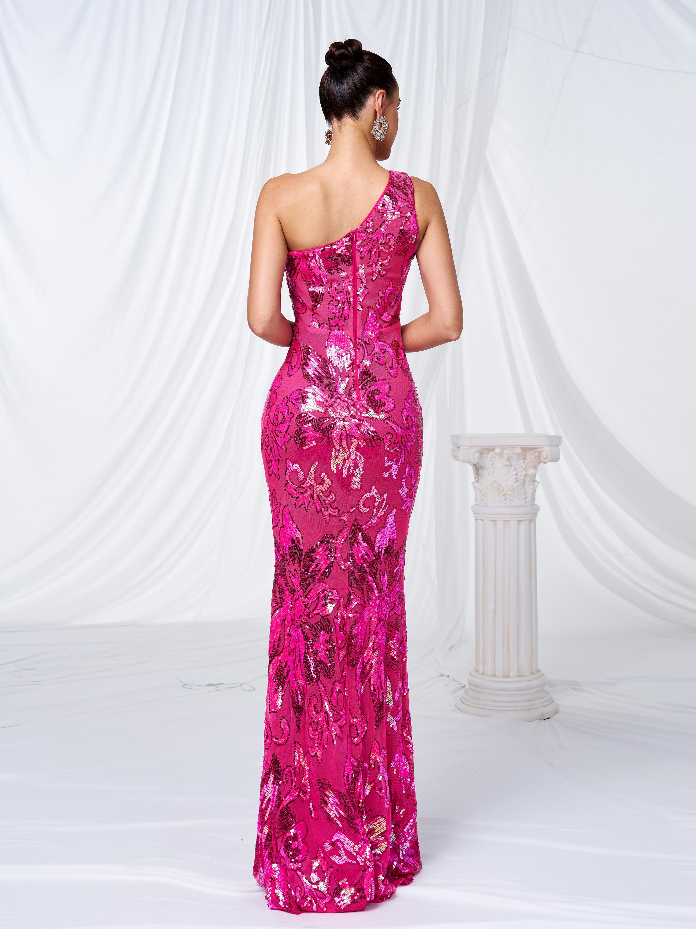 One Shoulder Mermaid Sequin Maxi Dress RJ10978