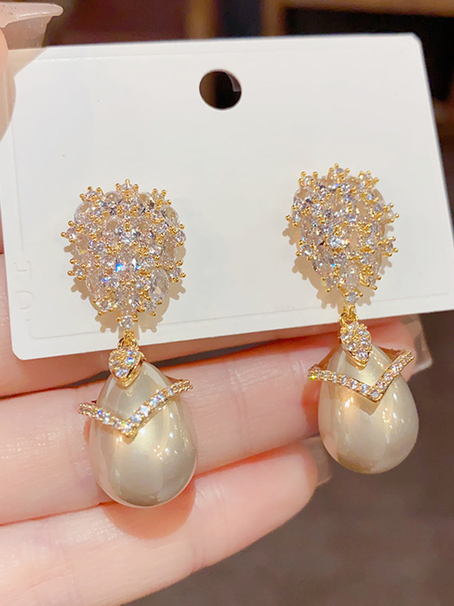 Champagne Pearl Zirconia Earrings MSE20003