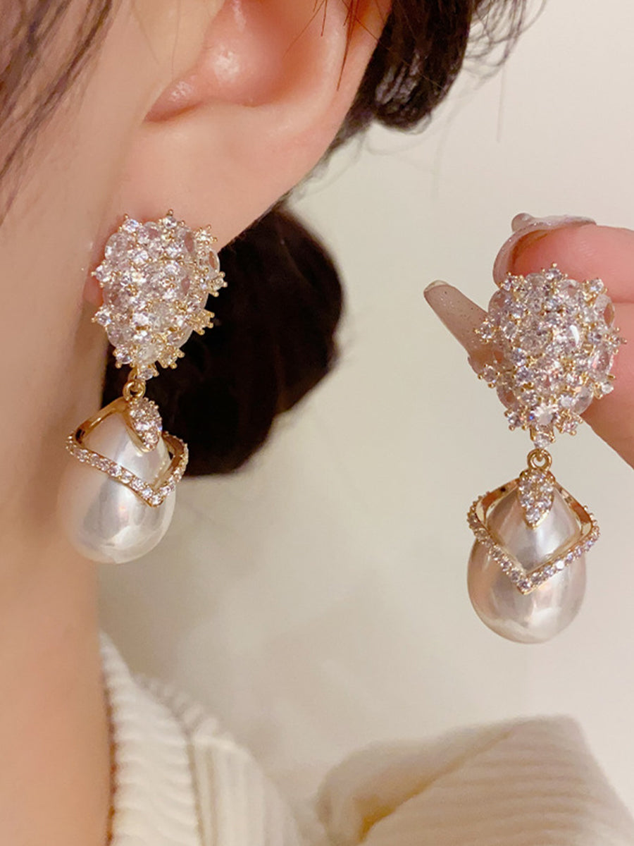 Champagne Pearl Zirconia Earrings MSE20003