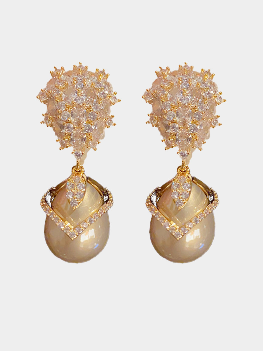 Champagne Pearl Zirconia Earrings MSE20003