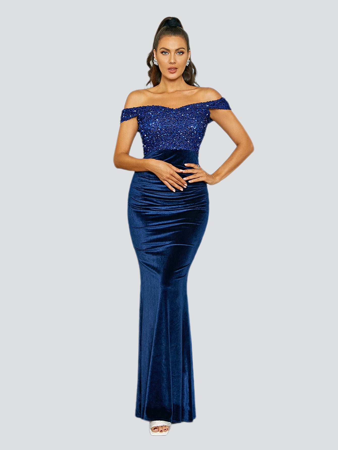 Off Shoulder Velvet Mermaid Cocktail Dress XJ1625