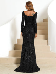 Square Neck Glitter Mermaid Evening Dress XJ429