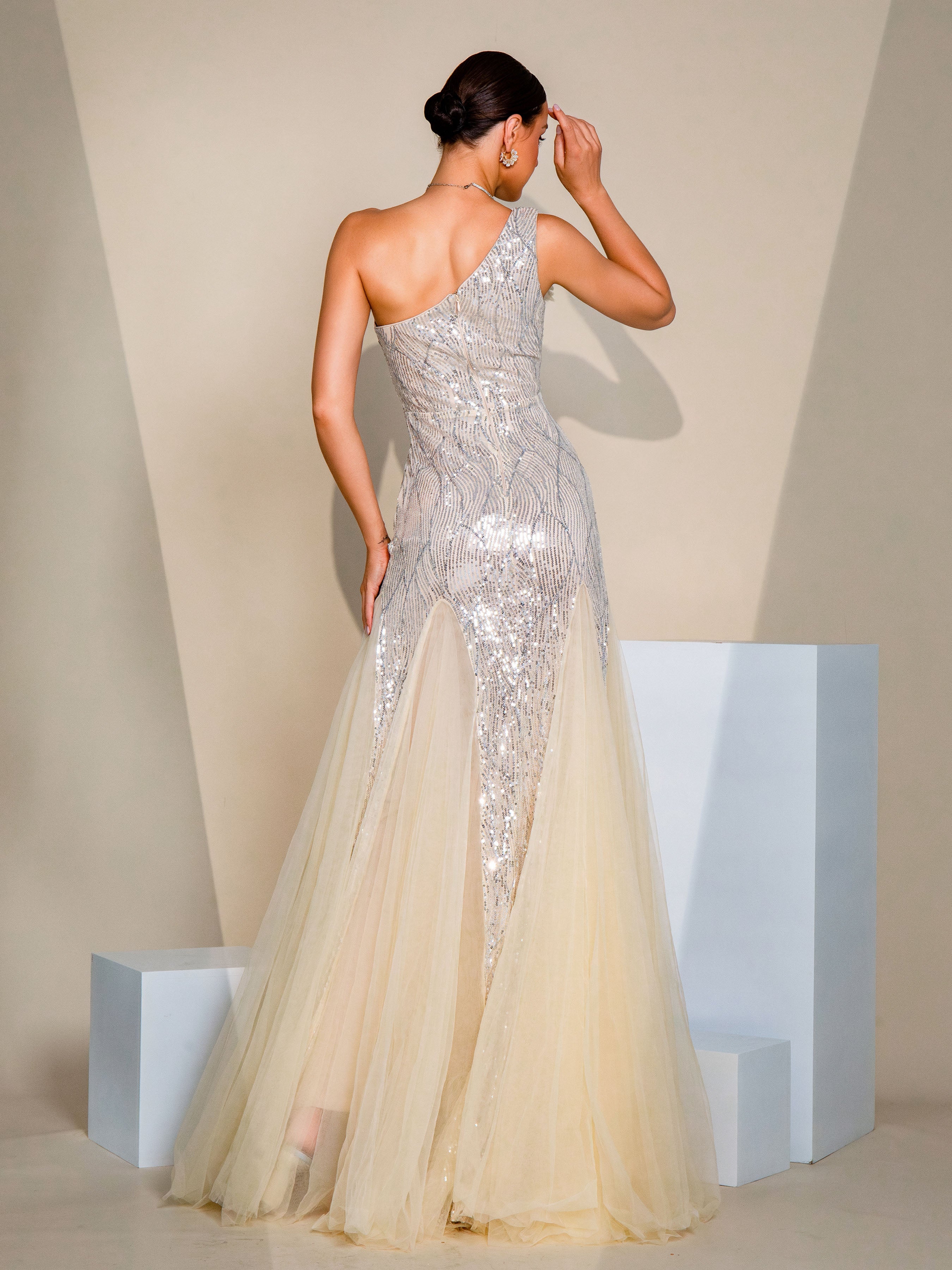 One Shoulder Applique Wedding Guest Dress RH31195