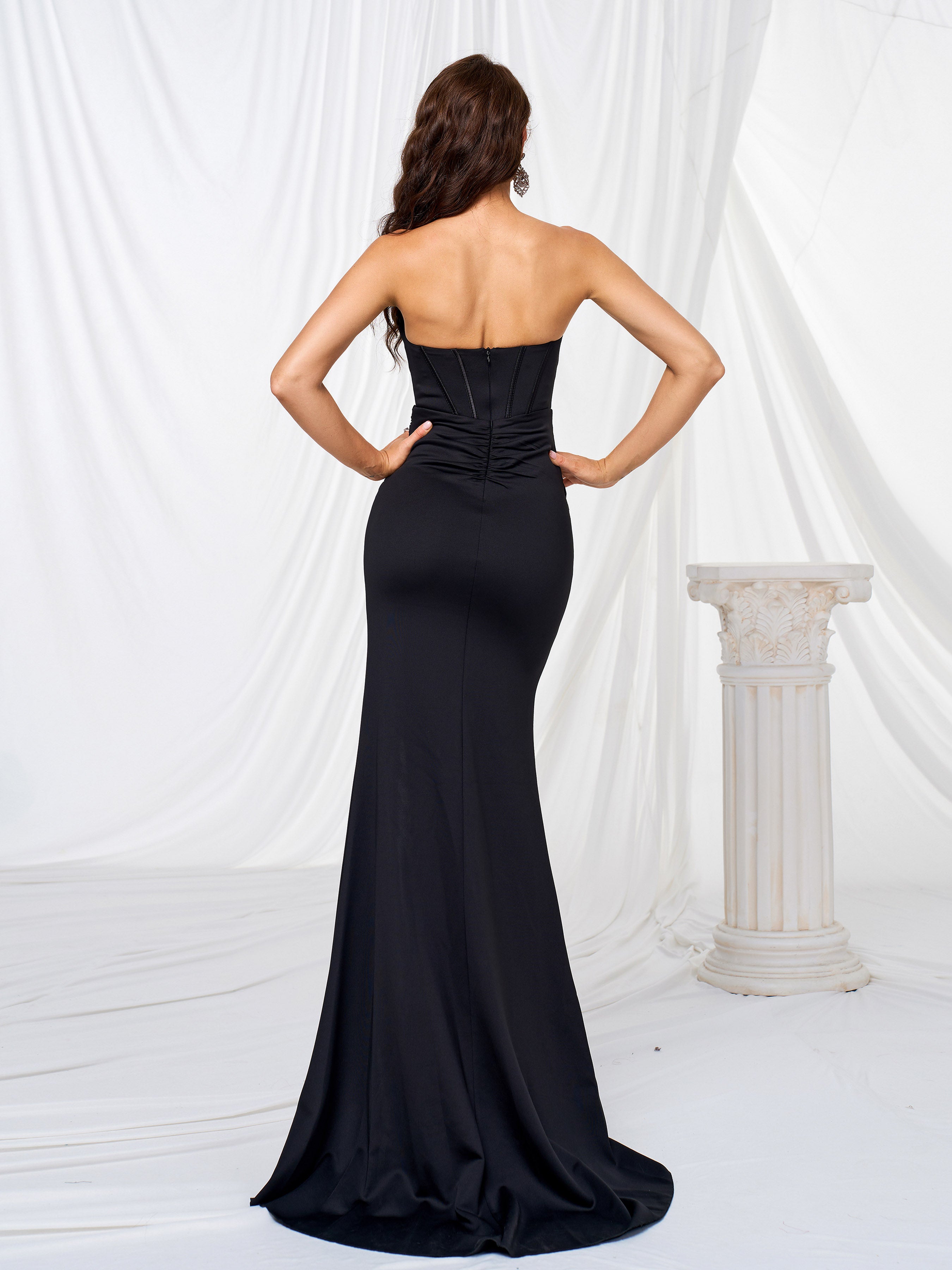 Corset Strapless Split Plain Maxi Dress GM90016