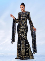 Long Sleeve Mermaid Sequin Maxi Dress MES00404