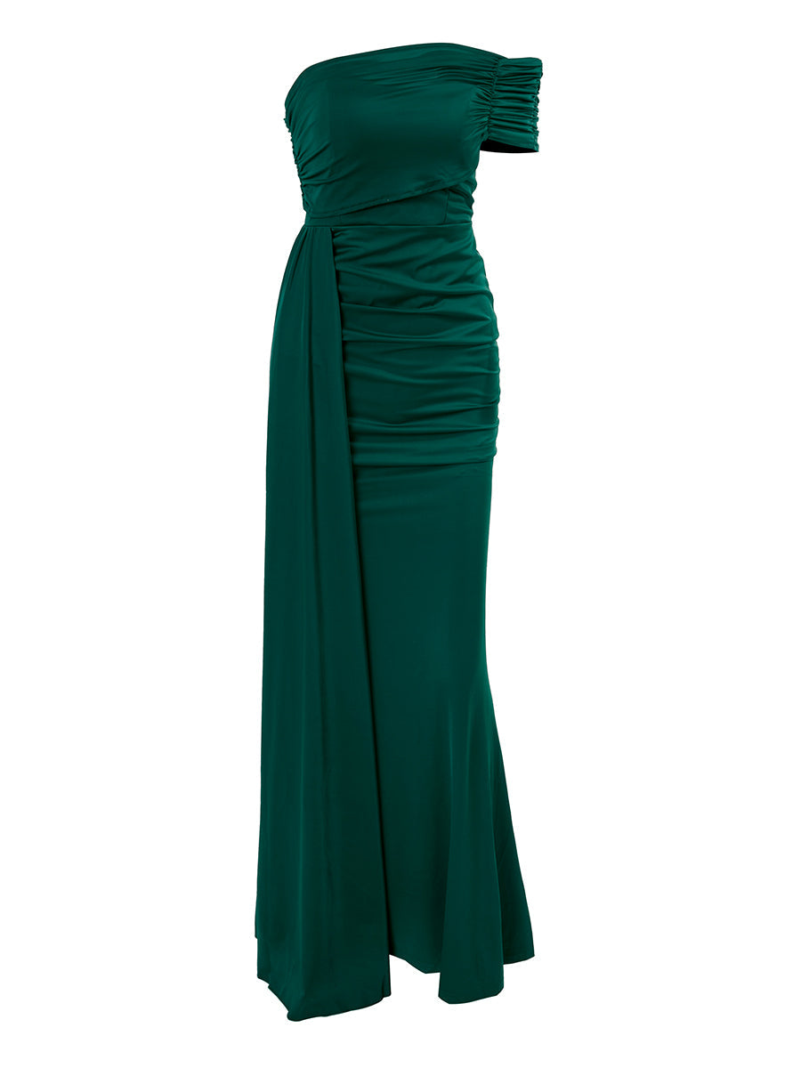 Draping Emerald Green Dress XH2158