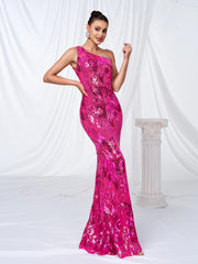 One Shoulder Mermaid Sequin Maxi Dress RJ10978