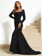 Square Neck Glitter Mermaid Evening Dress XJ429