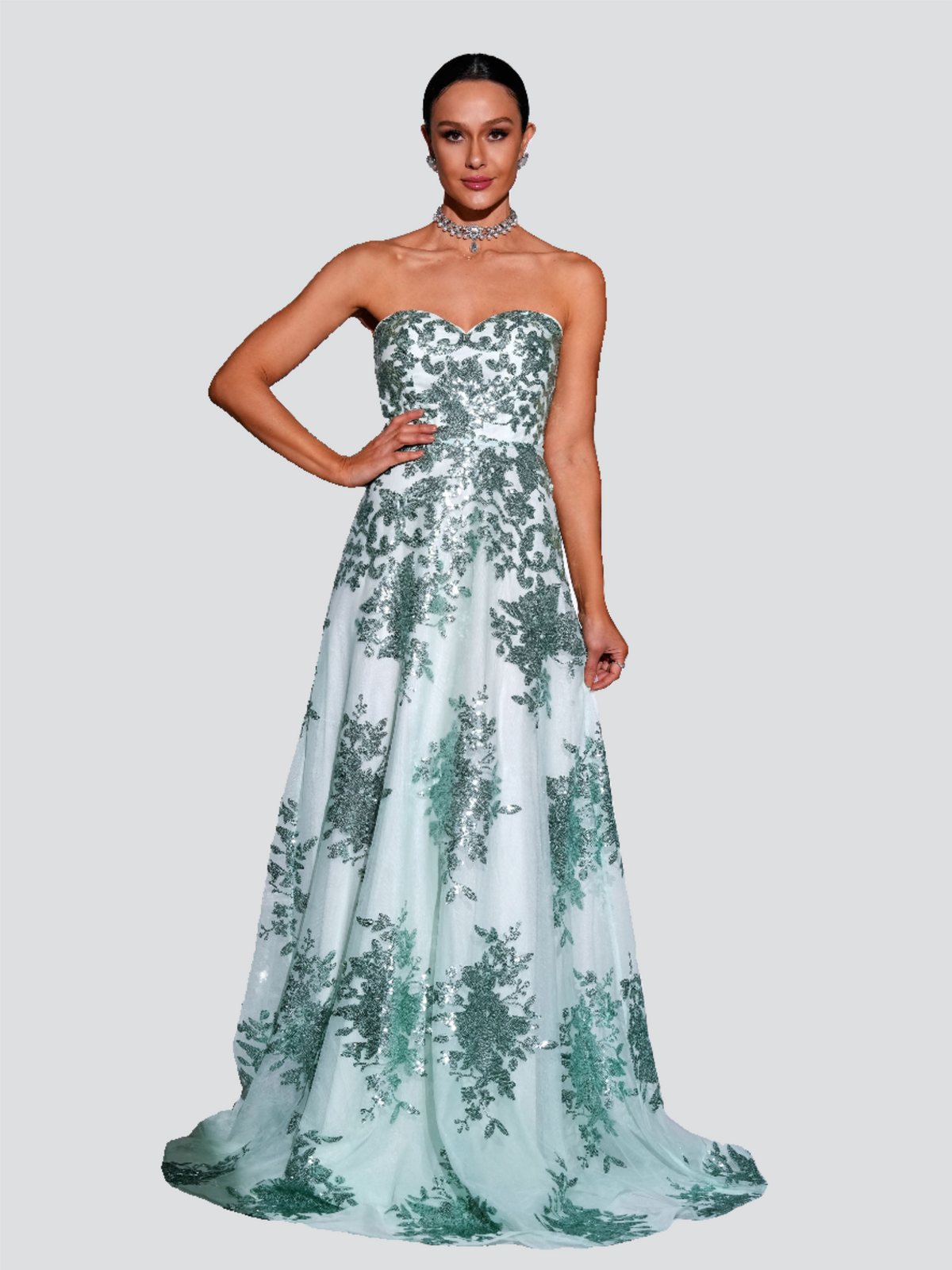 Strapless Sequin A-line Evening Dress RH308046