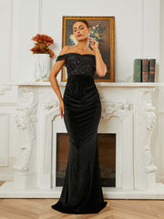 Off Shoulder Velvet Mermaid Sheath Cocktail Dress XJ1625