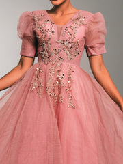 Bubble Sleeve Sequin Pink Princess Dress GM90040