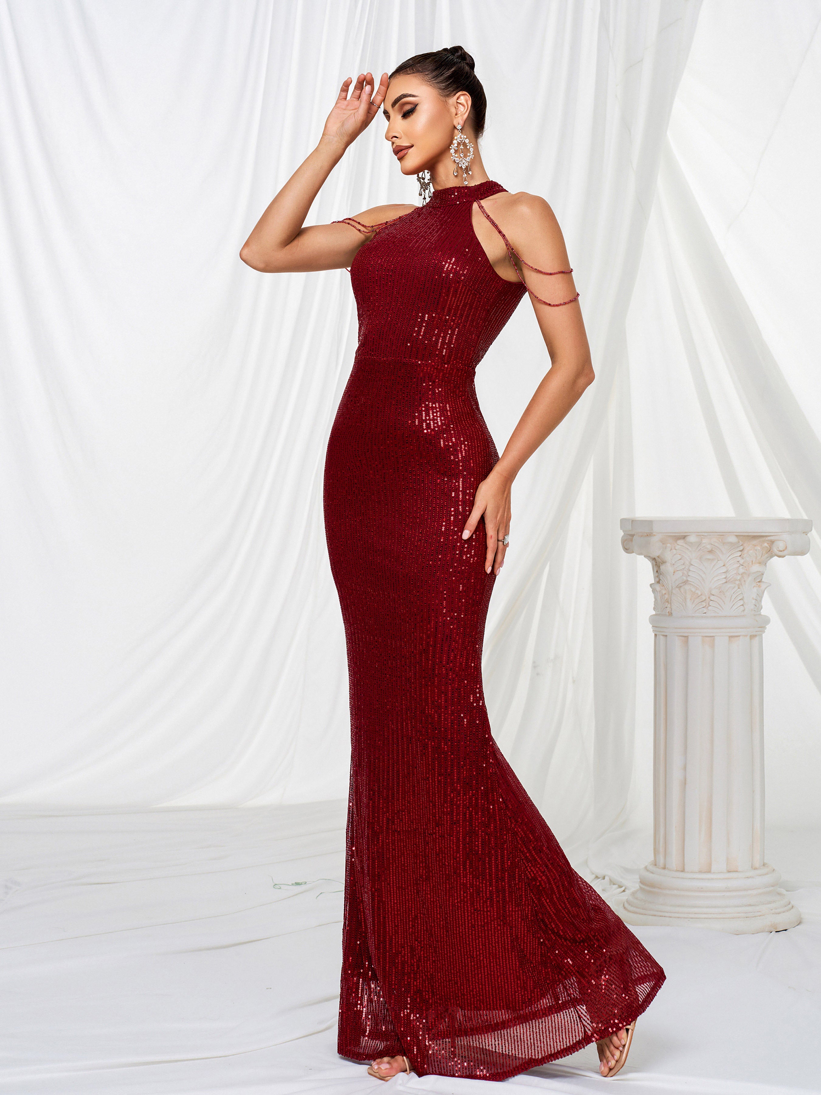 Formal Halter Neck Sequin Prom Dress RJP1081