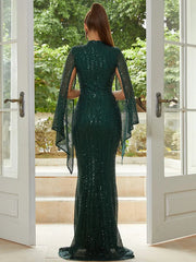 Glitter Bell Sleeve Elegant Mermaid Prom Dress XJ1263