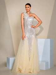 One Shoulder Applique Wedding Guest Dress RH31195