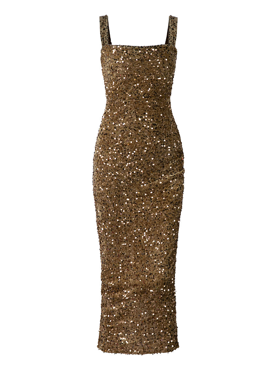 Square Neck Sequin Cocktail Dress XJ468