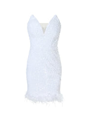 Tube Top Feather White Mini Dress M02242