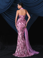 Halter Floral Sequin Evening Dress RM21420