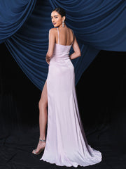 Halter Cutout Split Pink Satin Dress RJ11506