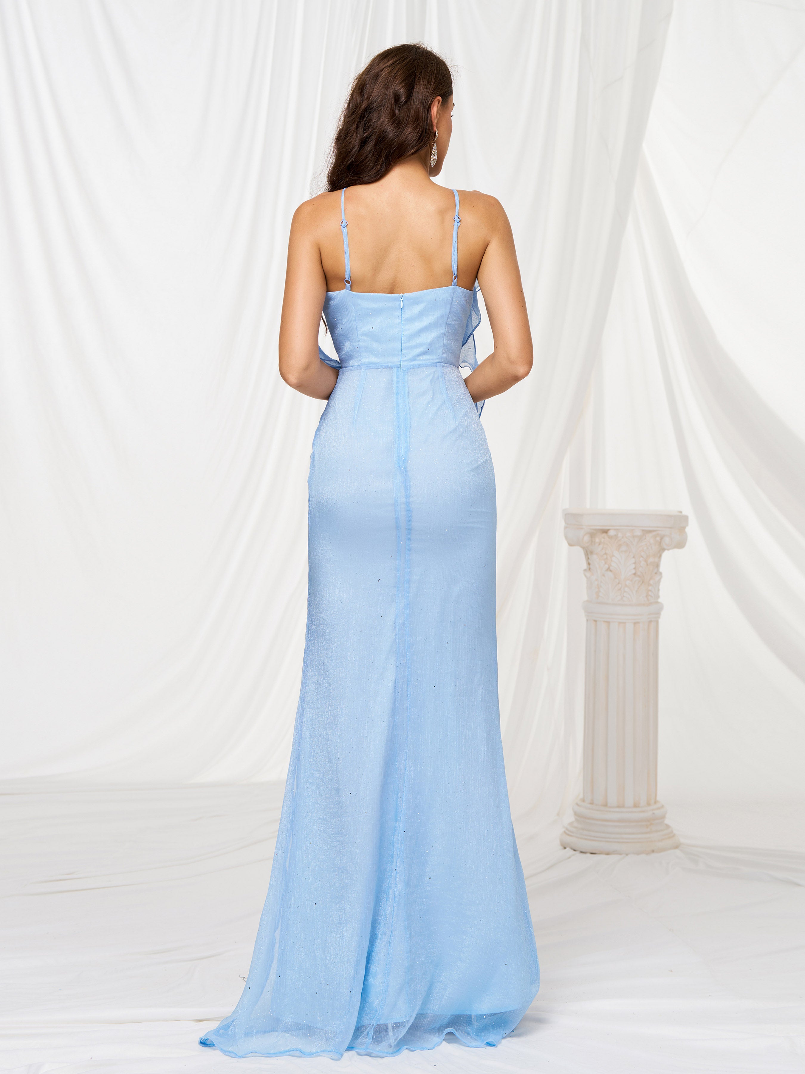 Halter Appliqued Mermaid Blue Tulle Dress RX70002