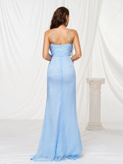 Halter Appliqued Mermaid Blue Tulle Dress RX70002