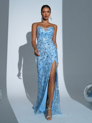 Strapless Sequin High Split Prom Dress RJ11438