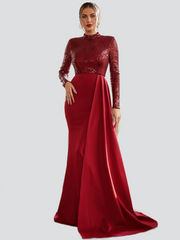 Draping Long Sleeve Sequin Formal Dress M02153