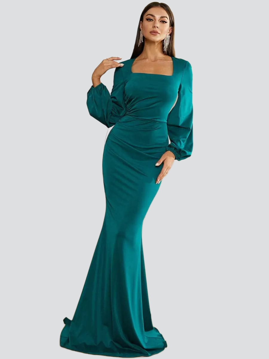 Bishop Sleeve Square Neck Mermaid Prom Dress XJ1496